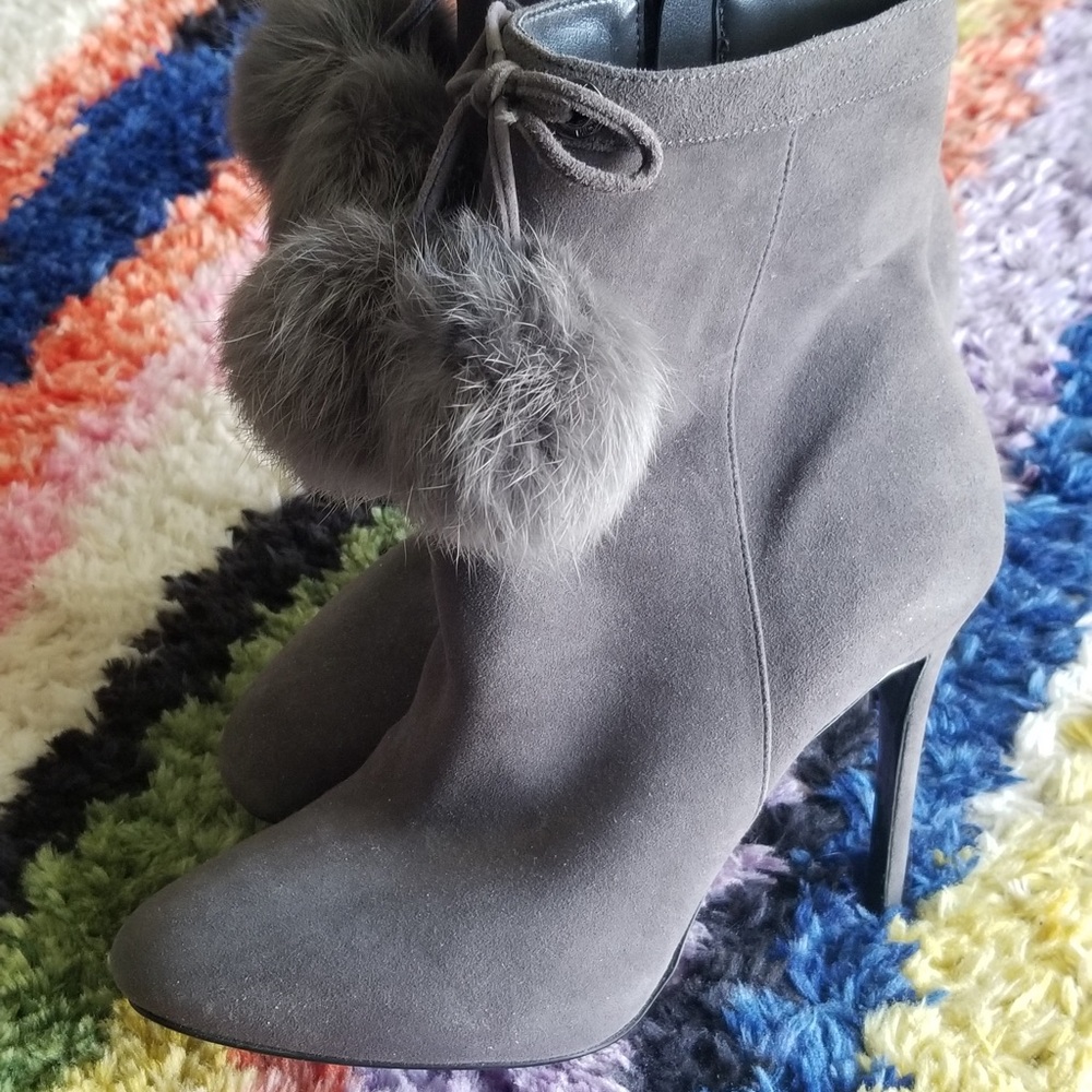 Michael Kors Gray Fur Pom Pom Booties